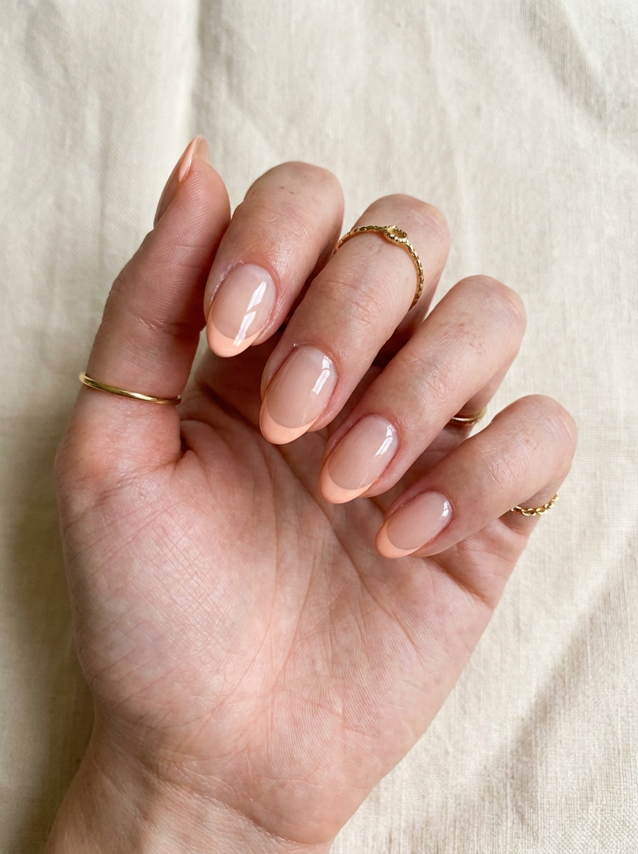 Peach French Nails als Einfache Nageldesigns Sommer Inspiration 2026